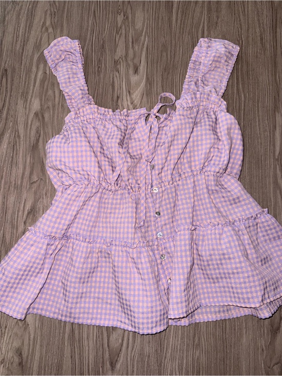 Rewind Tops - Rewind Lavender Gingham Ruffle Tank